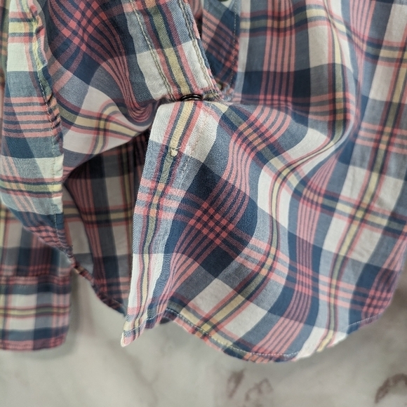 Ralph Lauren Top Women Medium Pink Blue Denim Supply Plaid Button Cowgirl Pearl - Picture 8 of 12